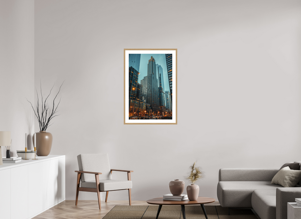 24 x 36″, Streetlight Dusk Oak Frame Streetlight Dusk