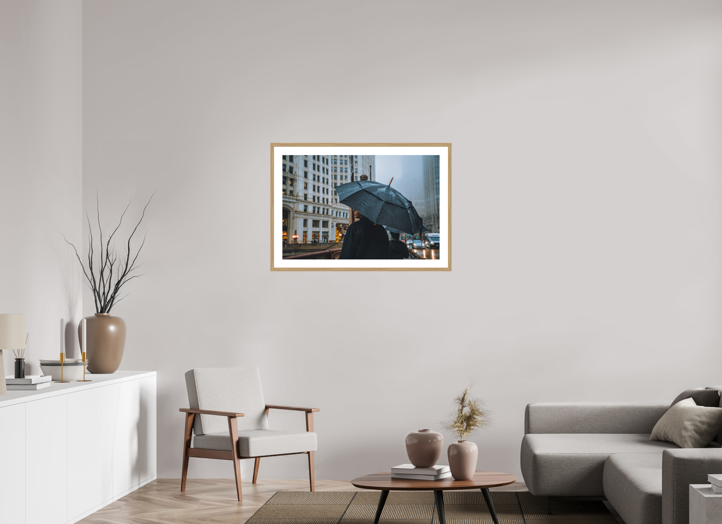 36 x 24″, Rainy Umbrella Oak Frame Rainy Umbrella