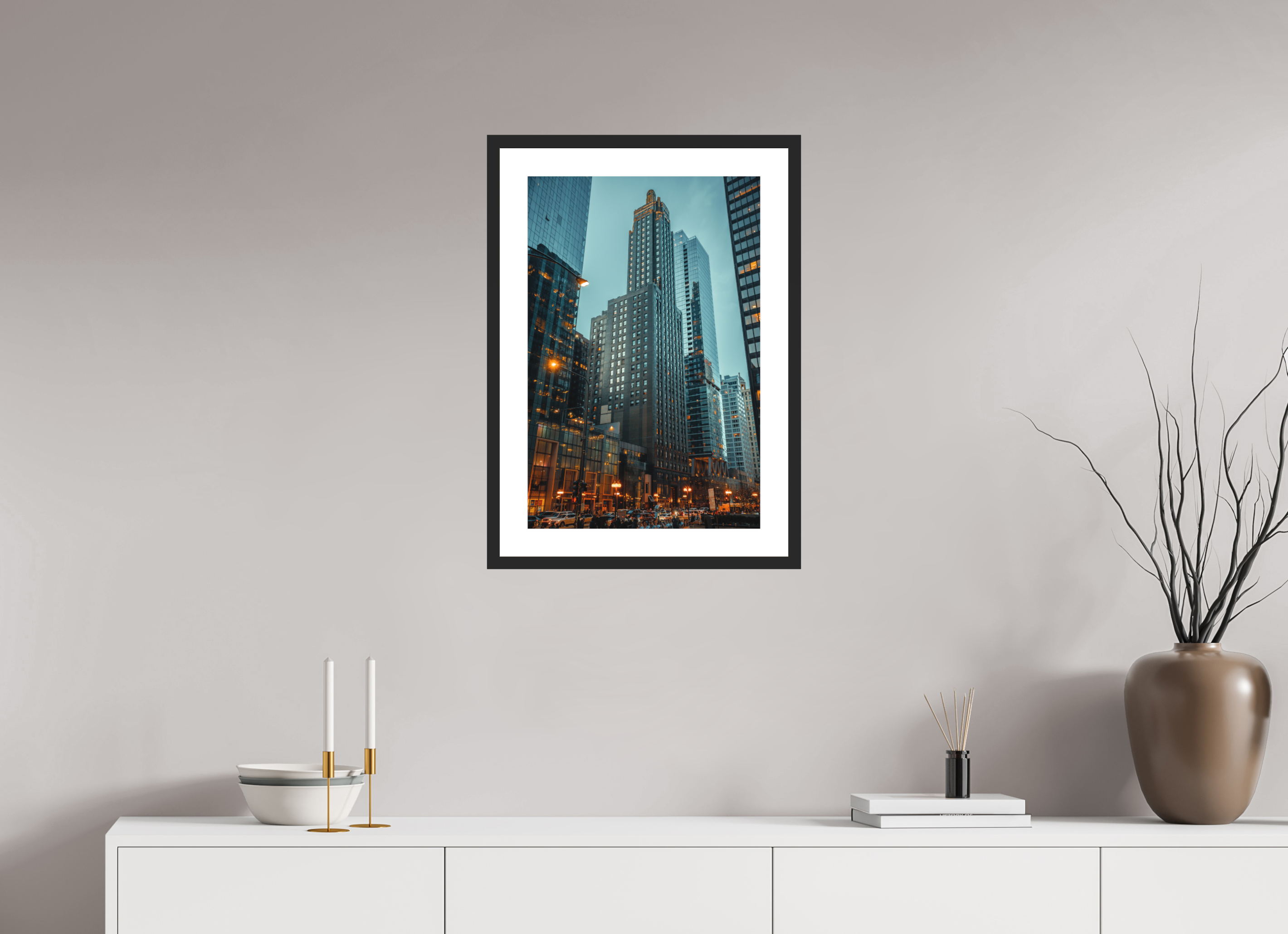 16 x 24″, Streetlight Dusk Black Frame Streetlight Dusk