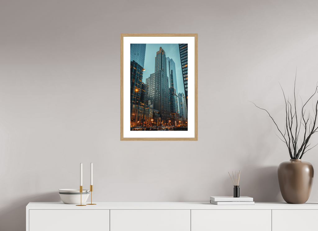 16 x 24″, Streetlight Dusk Oak Frame Streetlight Dusk