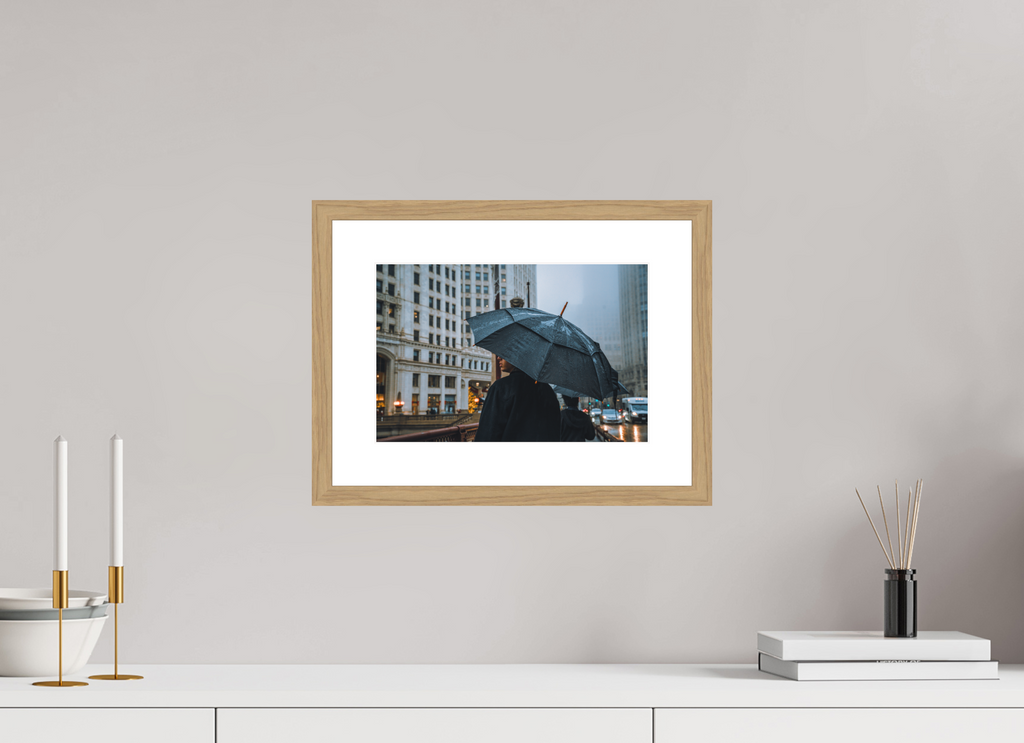 12 x 8″, Rainy Umbrella Oak Frame Rainy Umbrella