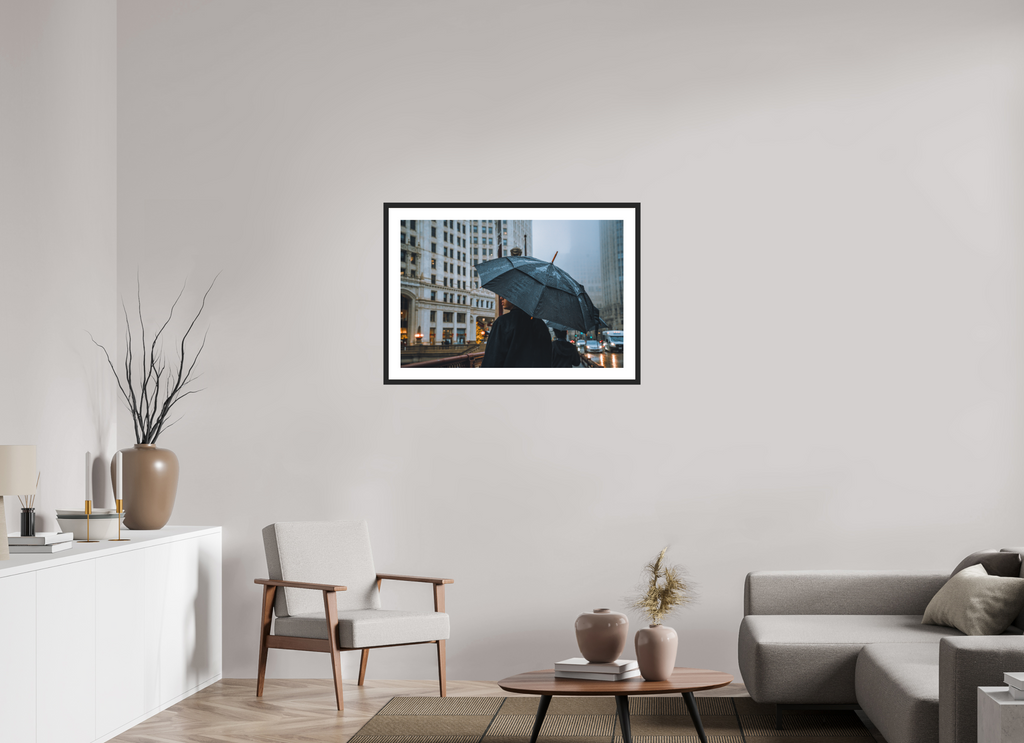 36 x 24″, Rainy Umbrella Black Frame Rainy Umbrella