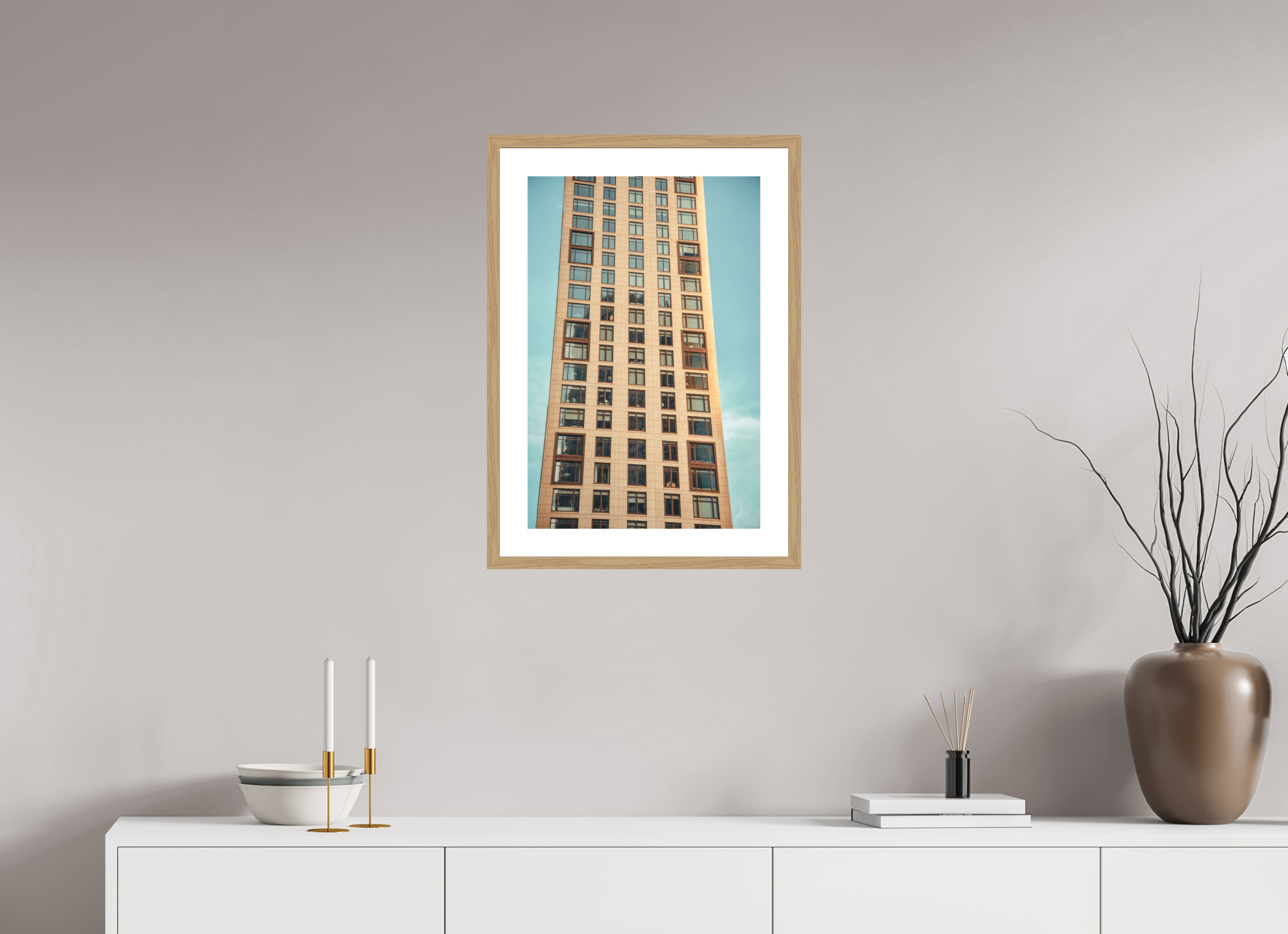 16 x 24″, Urban Grid Oak Frame Urban Grid