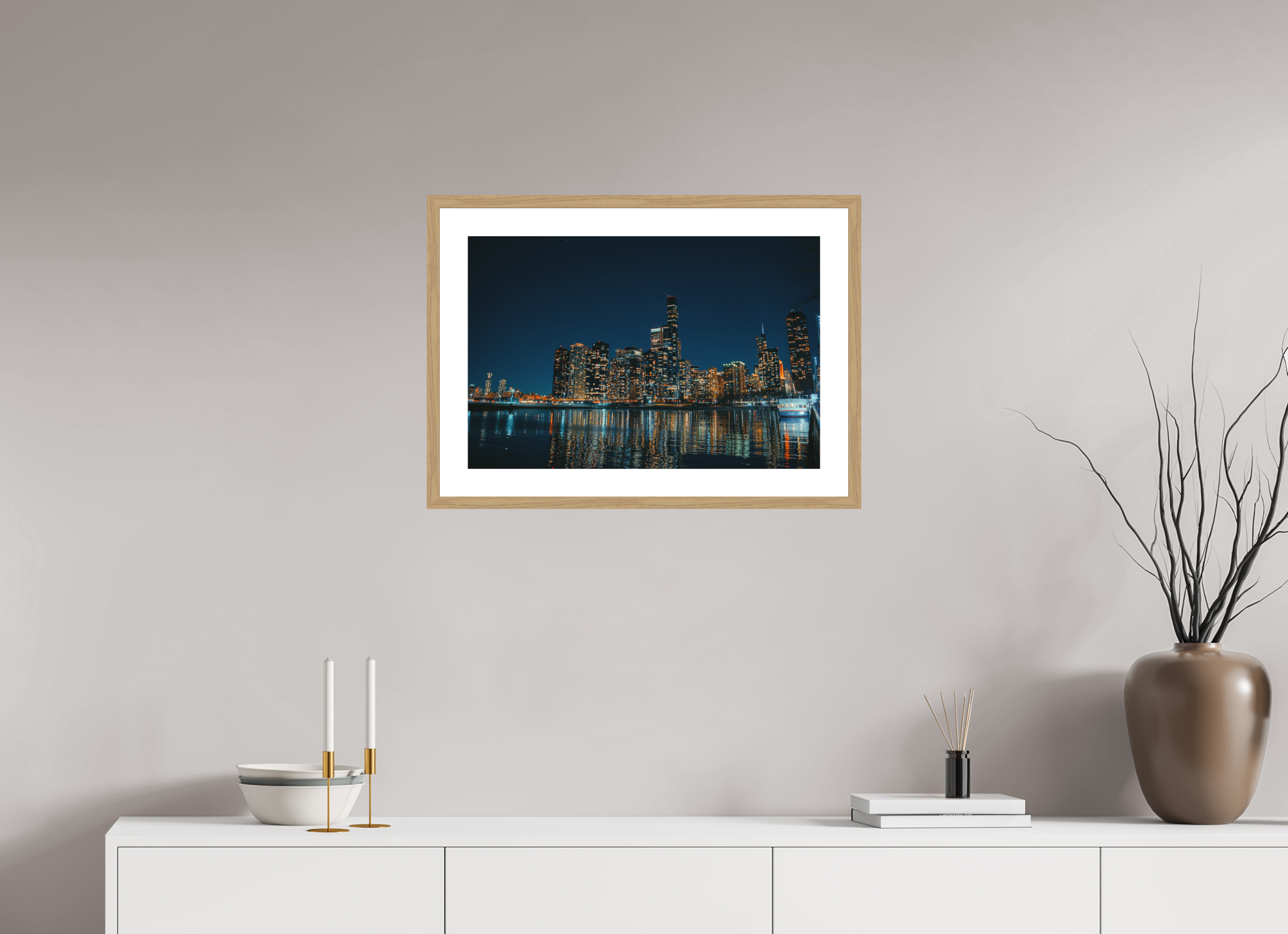 24 x 16″, Night Out in the City Oak Frame Night Out In The City