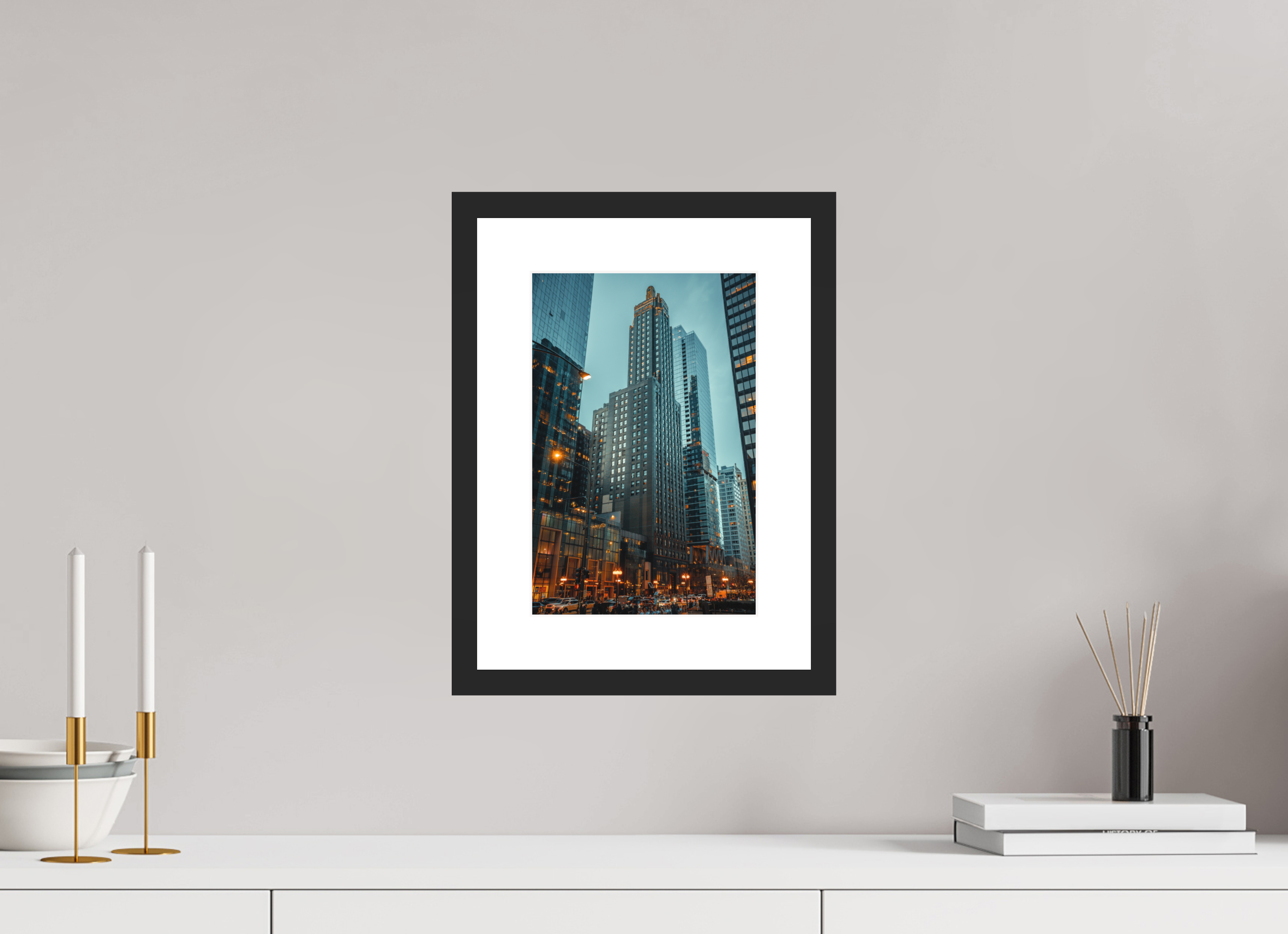 8 x 12″, Streetlight Dusk Black Frame Streetlight Dusk