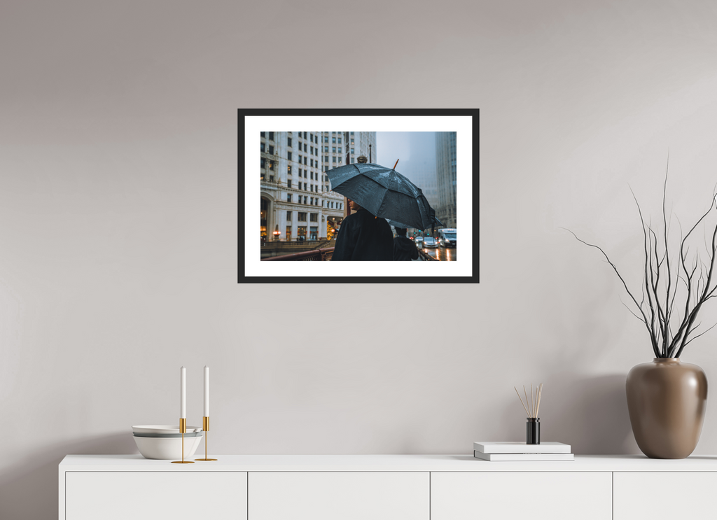 24 x 16″, Rainy Umbrella Black Frame Rainy Umbrella